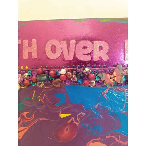 Faith Over Fear Mixed Media Acrylic Pour Inspirational Art Canvas Wall Decor - Picture 4 of 16